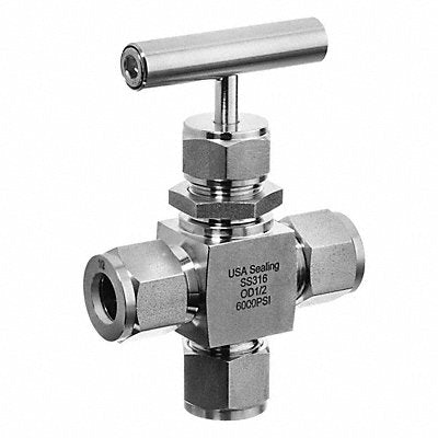 USA INDUSTRIALS ZUSAValve94 Needle Valve 3-Way Fitting Style 316 SS