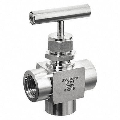 USA INDUSTRIALS ZUSAValve100 Needle Valve Angled Fitting Style 316 SS