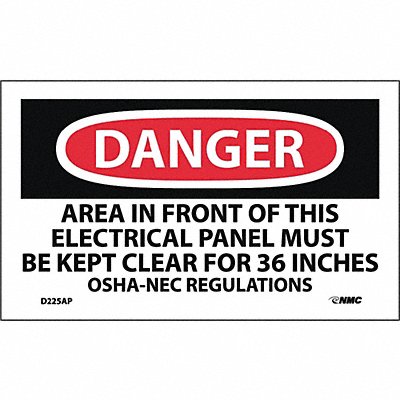 NMC D225AP Danger Keep Elect Panel Clear Label PK5