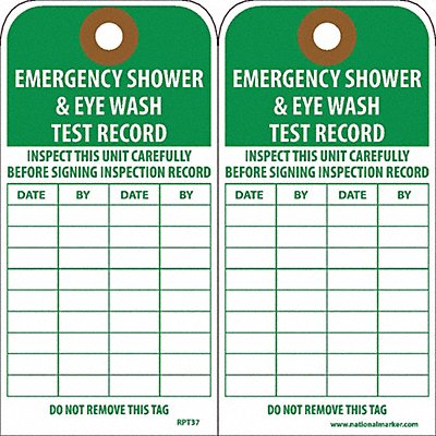 NMC RPT37G Tag Emerg Shower/Eye Wash Test Rcrd PK25