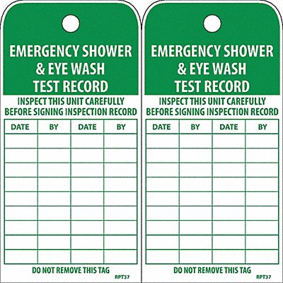 NMC TAR702 Tag Emerg Shower/Eye Wash Test Rcrd