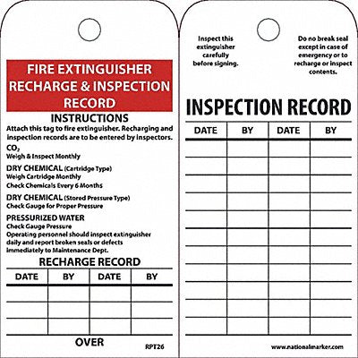 NMC RPT26 Tag Fire Extinguisher Recharg/Insp PK25