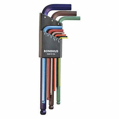 BONDHUS 69499 Ball End L-Wrench Set ColorGuard 9 pcs.