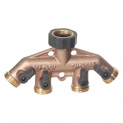 MIDWEST CONTROL GHC4 Hose Multi Splitter Brass Garden 3/4 GHT