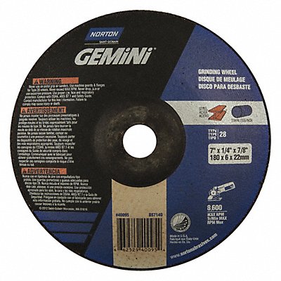 NORTON 66252940095 Depressed Grinding Wheel 7/8 CN Unthreaded Hole
