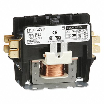 SQUARE D 8910DP32V14 H2637 Definite Purpose Contactor 24VAC 2P 30A