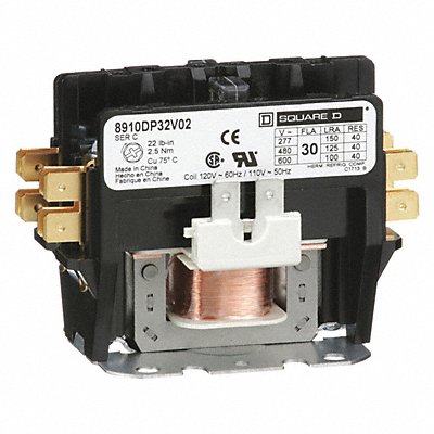 SQUARE D 8910DP32V02 H2637 Definite Purpose Contactor 110/120VAC 2P 30A