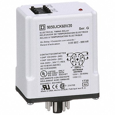 SCHNEIDER 9050JCK60V20 Single Function Time Delay Relay 120VAC 8Pins