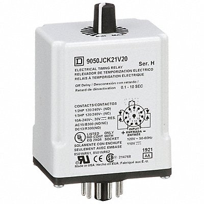 SCHNEIDER 9050JCK21V20 Single Function Time Delay Relay 110VAC 11Pins