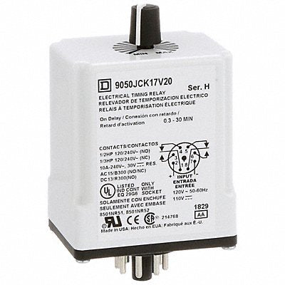SCHNEIDER 9050JCK17V20 Single Function Time Delay Relay 120VDC 8Pins