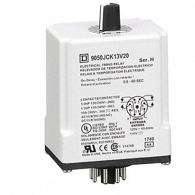 SCHNEIDER 9050JCK13V20 Single Function Time Delay Relay 120VDC 8Pins