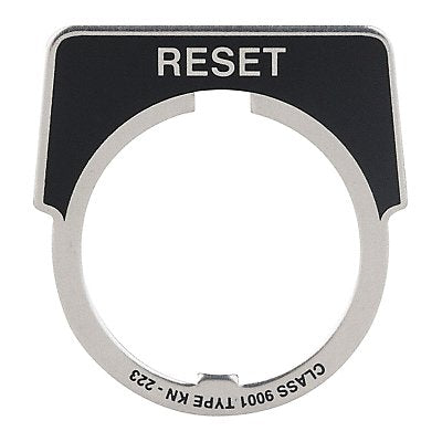 SCHNEIDER ELECTRIC 9001KN223 Legend Plate Reset Silver/Blk Half-Round