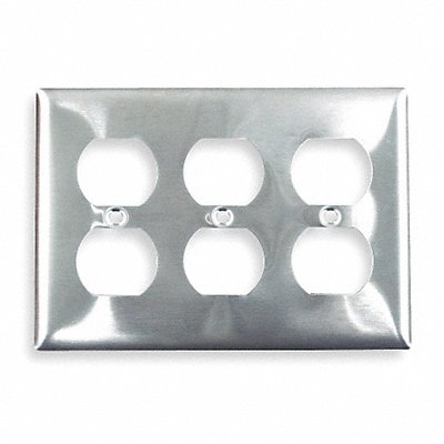 HUBBELL SS83 Dup Recept Wall Plate Standard Silver 3 Gang Brsh