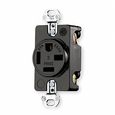 HUBBELL HBL8420 Receptacle Black 20 A 3P4W Back Side 1PK