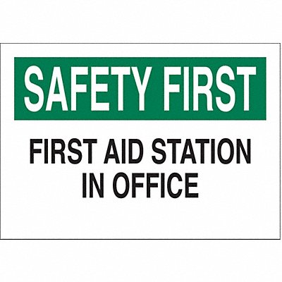BRADY 85328 First Aid Sign 10X14 GRN and BK/WHT