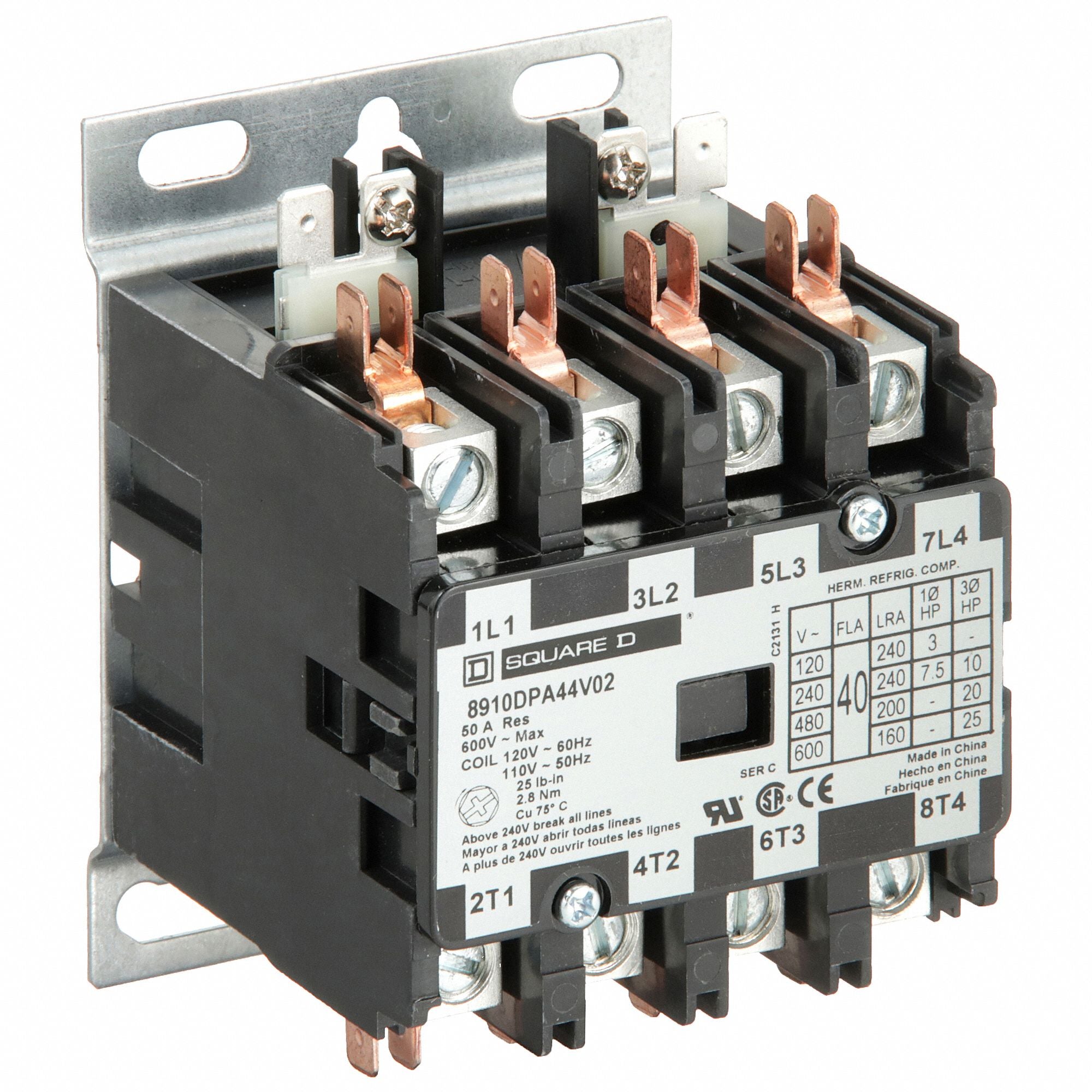 SQUARE D 8910DPA44V02 H2659 Definite Purpose Contactor 110/120VAC 4P 40A
