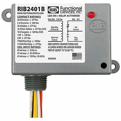 RIB RIB2401B EnclosedPre-Wired Relay 24VAC SPDT 20A