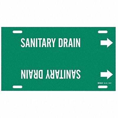 BRADY 4122F Pipe Marker Sanitary Drain 8in H 16in W