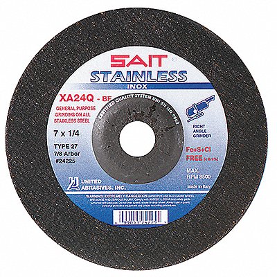 UNITED ABRASIVES-SAIT 24225 Depressed Grinding Wheel 7/8 CN Unthreaded Hole