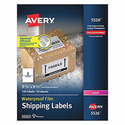 AVERY 727825526 Laser Label 5-1/2 H 8-1/2 W PK50