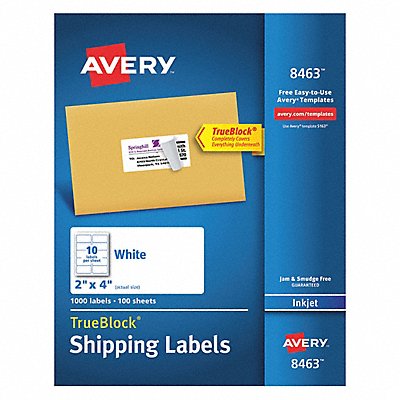 AVERY 8463 Shipping Labels Inkjet 2 x4 Wht PK1000
