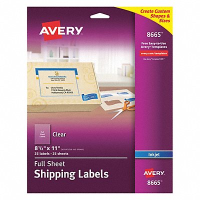 AVERY 727828665 Inkjet Label 8-1/2 H 11 W PK25