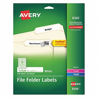 AVERY 727828366 Laser/Inkjet Label 2/3 H 3-7/16 W PK25