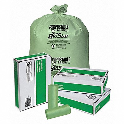 GRAINGER 5PHW9 Compstble Garbage Bags 33 gal Green PK100