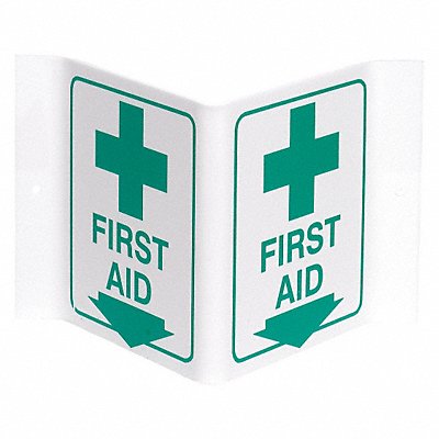 BRADY V1FA03A First Aid Sign 6X9 GRN/WHT First Aid