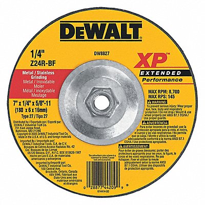 DEWALT DW8827 Depressed Grinding Wheel 5/8 -11CN ThreadHle
