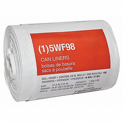 GRAINGER 5WF98 Garbage Bags 7 gal White PK100
