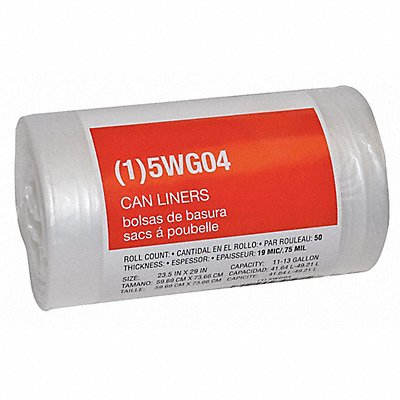 GRAINGER 5WG04 Garbage Bags 11 to 13 gal Clear PK50