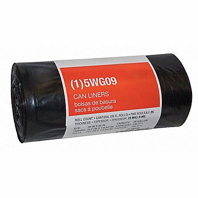 GRAINGER 5WG09 Garbage Bags 38 gal Black PK25