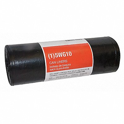 GRAINGER 5WG10 Garbage Bags 44 gal Black PK25