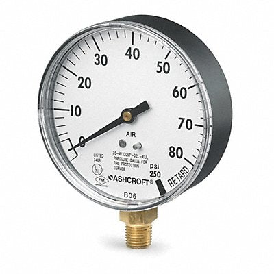 ASHCROFT 351005PXUL02L80 Pressure Gauge 0 to 80 psi 3-1/2In 1/4In
