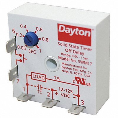 DAYTON 5WML7 Single Function Encapsulated Timing Relay 125VDC 5Pins