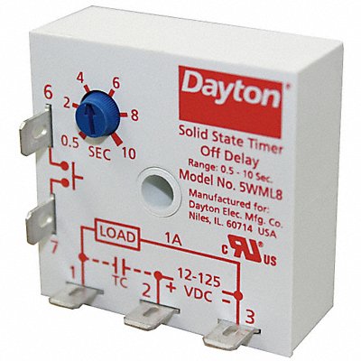 DAYTON 5WML8 Single Function Encapsulated Timing Relay 125VDC 5Pins