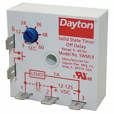 DAYTON 5WML9 Single Function Encapsulated Timing Relay 125VDC 5Pins
