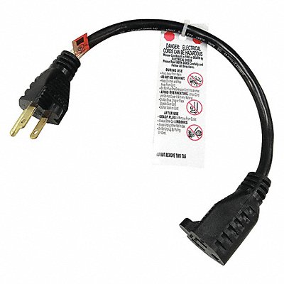 GRAINGER 5XFP6ID Extension Cord 1ft 16Ga 13A SJT Blk