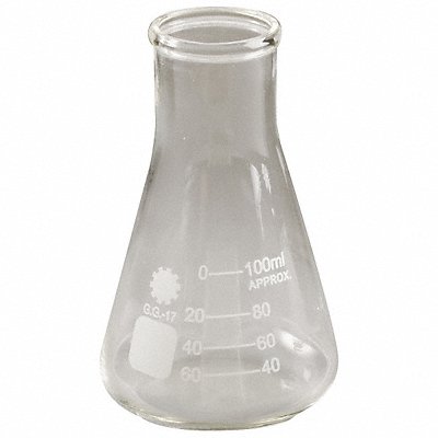 LAB SAFETY SUPPLY 5YHL6 Erlenmeyer Flask 100 mL 105 mm H PK12