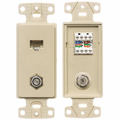 HUBBELL WIRING DEVICE-KELLEMS NS785I Wall Plate and Jack Cat 5e/F-Type Ivory