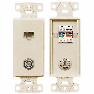 HUBBELL WIRING DEVICE-KELLEMS NS785LA Wall Plate and Jack Cat 5e/F-Type Lt Al