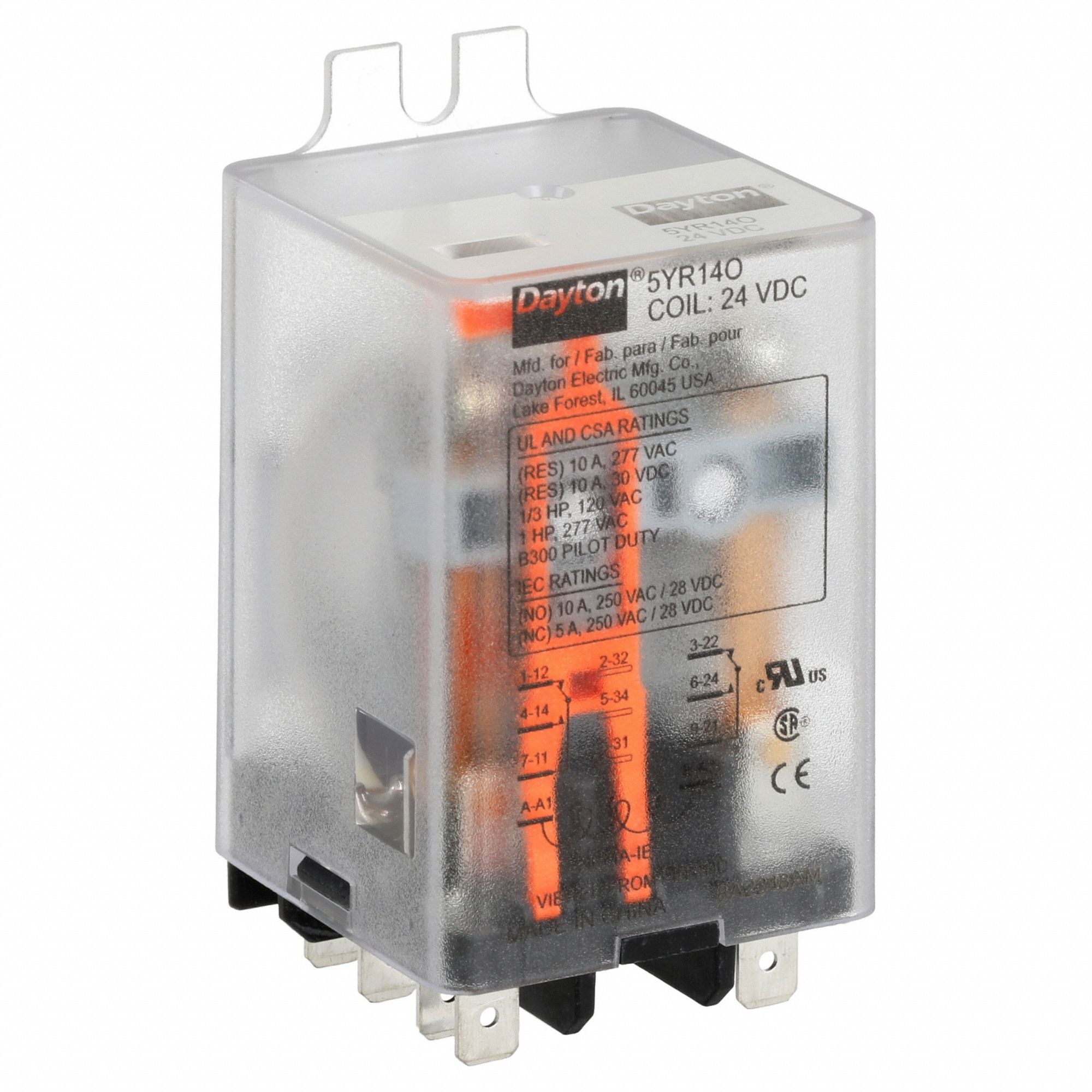 DAYTON 5YR14 H8097 Flange Relay 24VDC 8 Pins 10A @ 277V AC