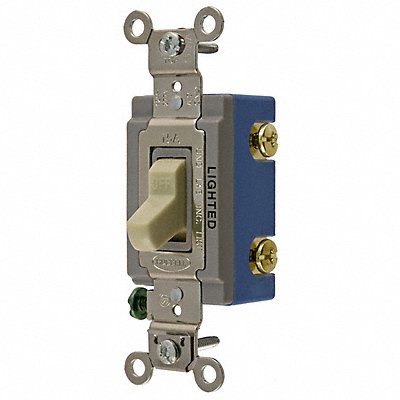 HUBBELL HBL1201IL Illuminated Wall Switch Ivory 15A Bk Side Single Pole