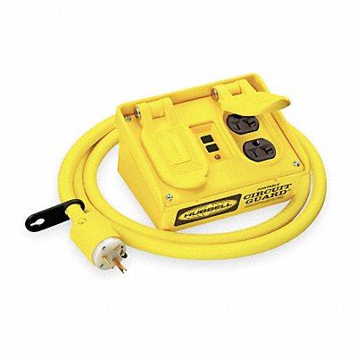 HUBBELL WIRING DEVICE-KELLEMS GFP20M Plug-In GFCI w/Cord 6ft 20A Yel 120V