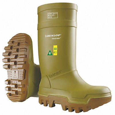 DUNLOP E662843 D9542 Rubber Boot Men s 10 Knee Green PR