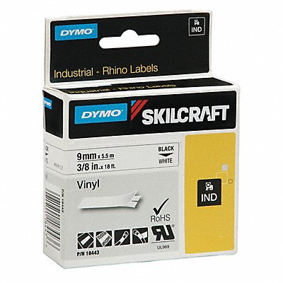 SKILCRAFT 7530020000000 Cassette Vinyl Label Tape 3/8 White/Blk