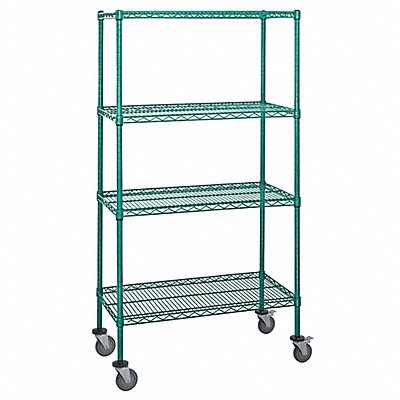 QUANTUM STORAGE SYSTEMS M1836P46 Mobile Stem Castor Cart Green 4 Shelves