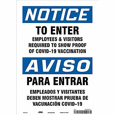 CONDOR 60XZ71 Vaccine Proof Safety Sign
