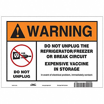 CONDOR 60YF89 Vaccine Refrigerator Freezer Sign